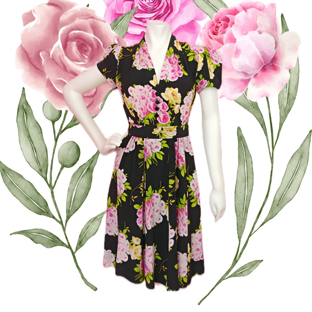 Betsey Johnson Black Floral Midi Dress 🌸🖤🌸